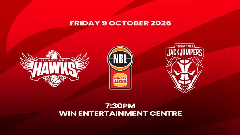 Event artwork: 2026-27 Hungry Jacks NBL Season - Illawarra Hawks v Jackjumpers — WIN Entertainment Centre — Wollongong — 9 October 2026